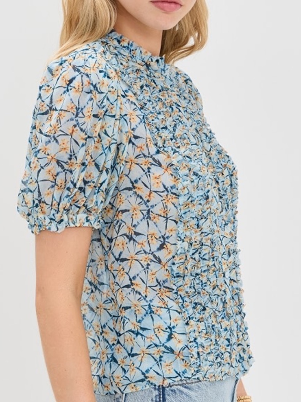 Ulla Johnson 100% Silk Floral Short Sleeve Blouse Size 8